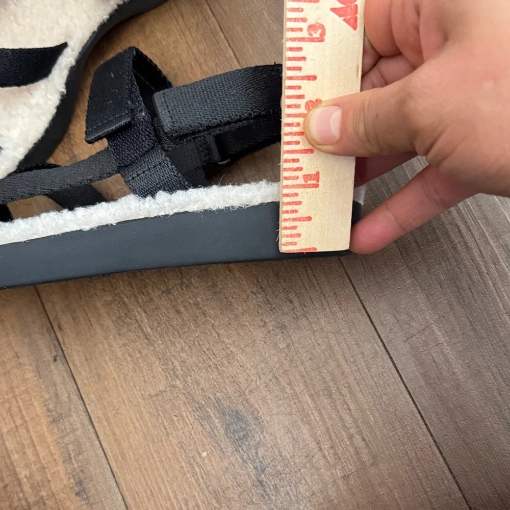 Everlane Black Strappy Sandals with Cream faux four lined Footbed